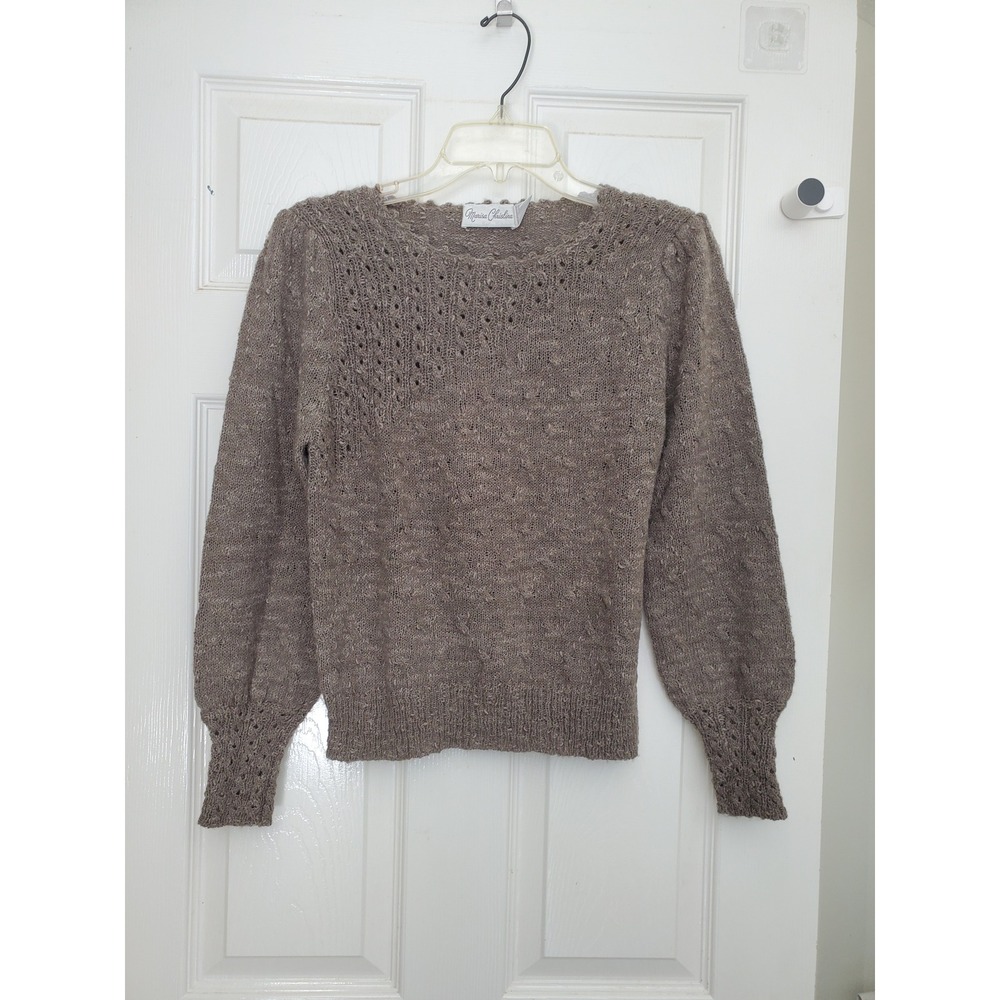 Marisa Christina Sweater Brown Mohair Blend Pointelle Knit Puff Sleeve Vintage M